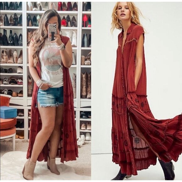 Free People Women Pretty Cozy Maxi Dress Maroon Size Small - Picture 11 of 14